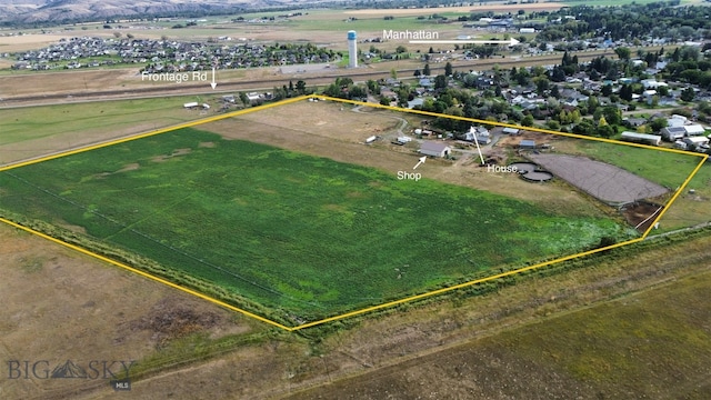 drone / aerial view with a rural view