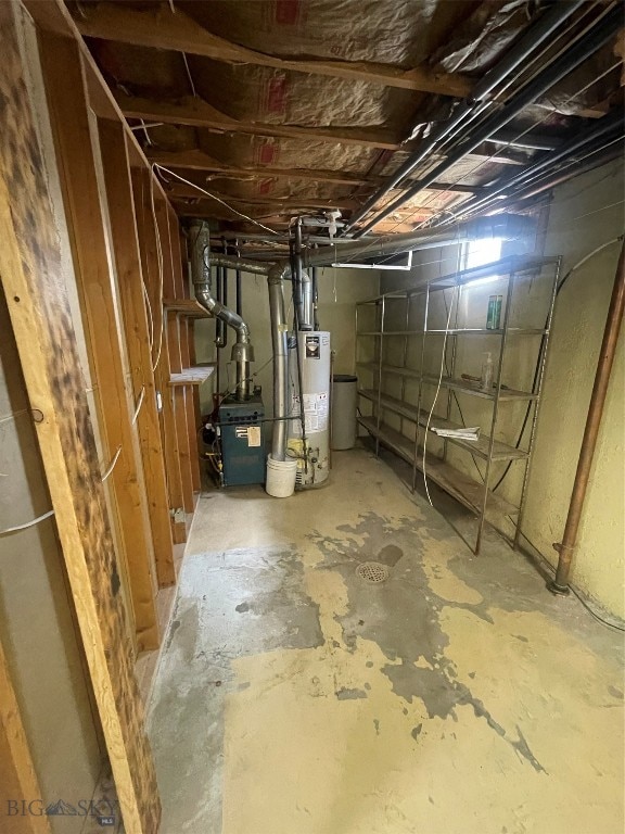 basement featuring gas water heater