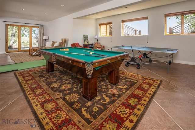 game room with light tile patterned floors and billiards