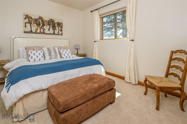 bedroom featuring light carpet