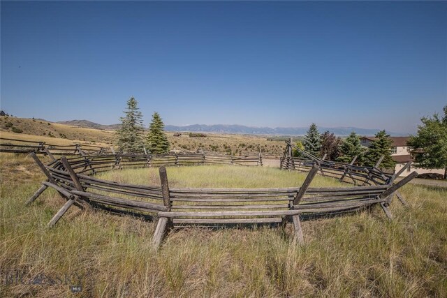 view of yard with a mountain view and a rural view