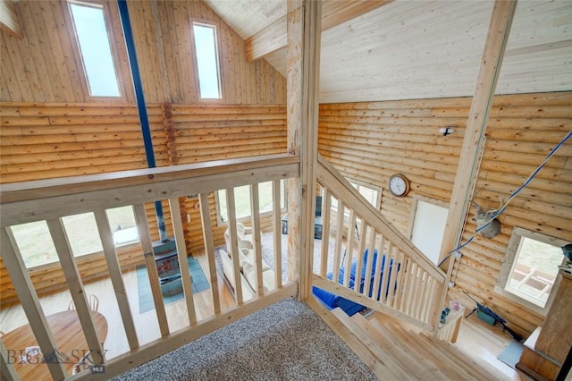 224 Slide Rock Rd, Cameron, MT 59720 - interior space featuring log walls, wood finished floors, and high vaulted ceiling