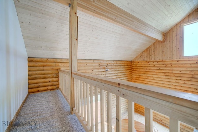 224 Slide Rock Rd, Cameron, MT 59720 - interior space featuring lofted ceiling with beams, wooden ceiling, and rustic walls