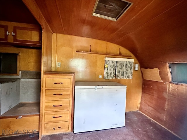 additional living space with wood walls and wooden ceiling