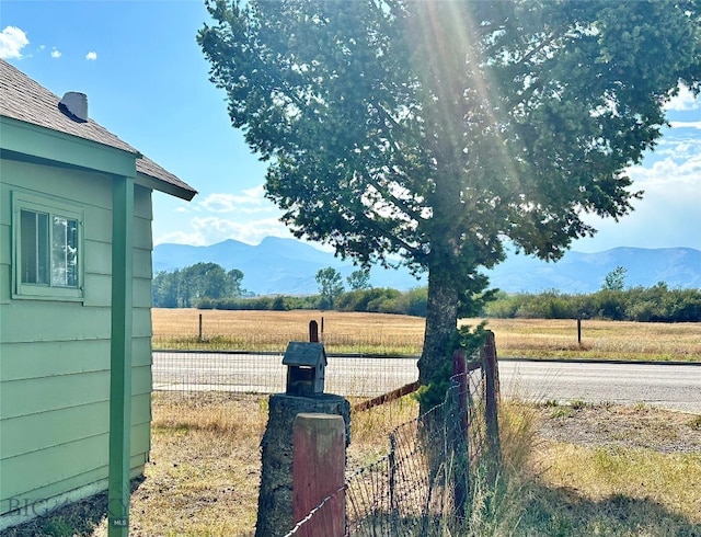 view of yard with a mountain view and a rural view