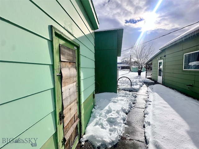 view of snowy exterior