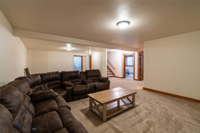 living room with light carpet