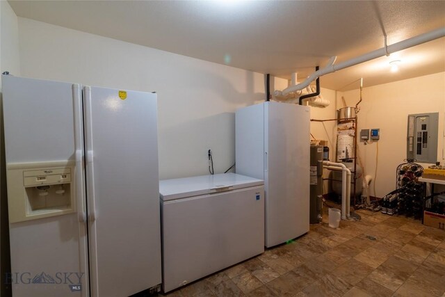 laundry room with electric panel and electric water heater