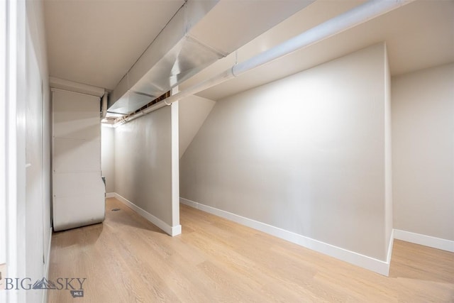 basement featuring light hardwood / wood-style flooring