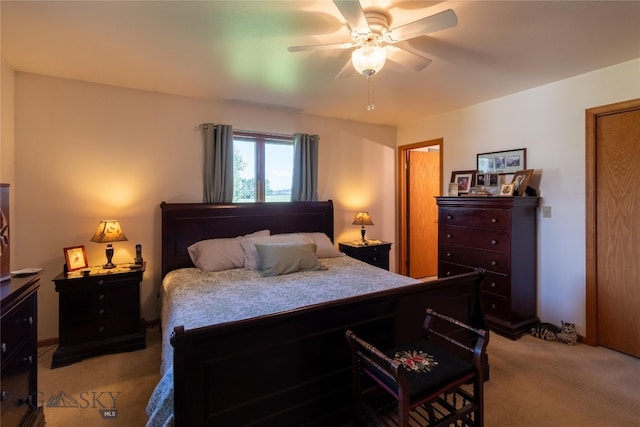 bedroom featuring carpet flooring and ceiling fan