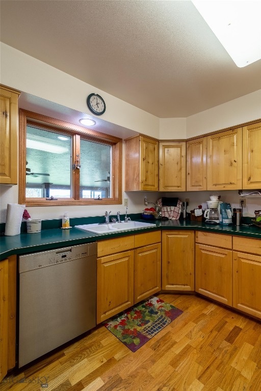 kitchen featuring light wood-type flooring, sink, and dishwasher