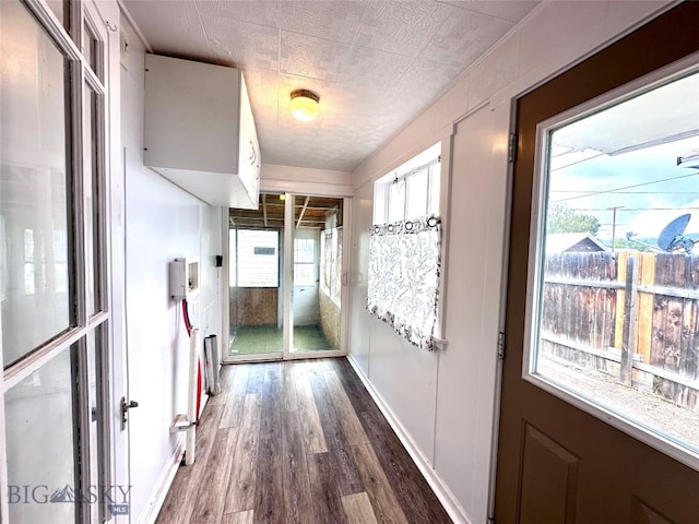 doorway featuring dark wood-type flooring