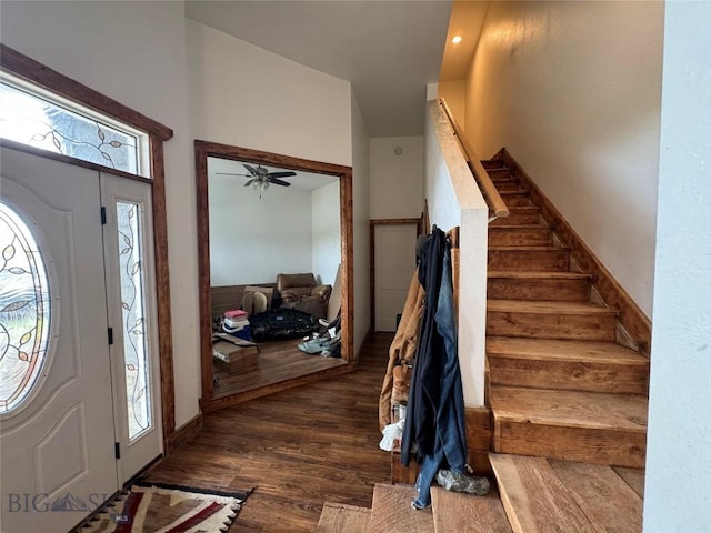 3 Sage Trl, Big Timber, MT 59011 - foyer with ceiling fan, stairway, and wood finished floors