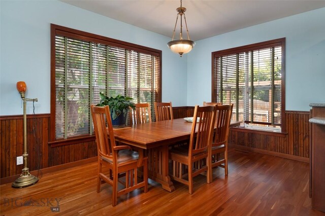 dining space with dark hardwood / wood-style floors