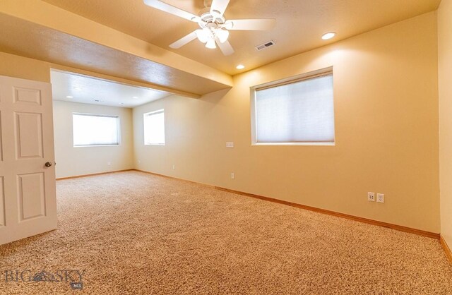 25 Amber, Dillon, MT 59725 - empty room featuring carpet, a ceiling fan, baseboards, and recessed lighting