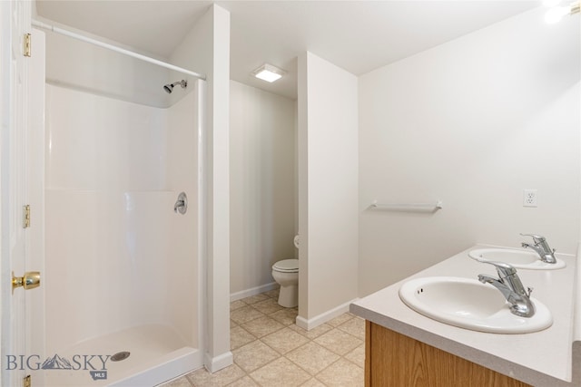 bathroom with vanity, toilet, and walk in shower