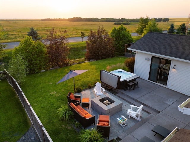 aerial view at dusk with a rural view