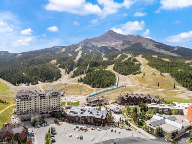 birds eye view of property featuring a mountain view