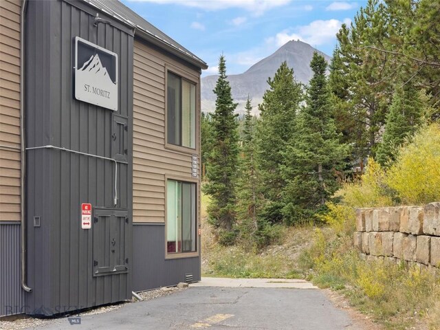 view of property exterior featuring a mountain view