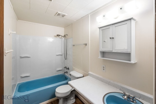 full bathroom featuring vanity, toilet, and shower / washtub combination