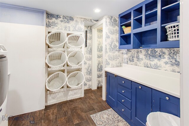 bathroom with vanity and hardwood / wood-style floors