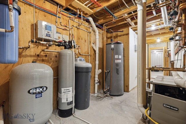 utility room featuring water heater