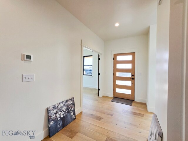 foyer entrance with light hardwood / wood-style floors