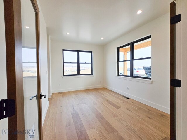 unfurnished room featuring plenty of natural light and light hardwood / wood-style flooring