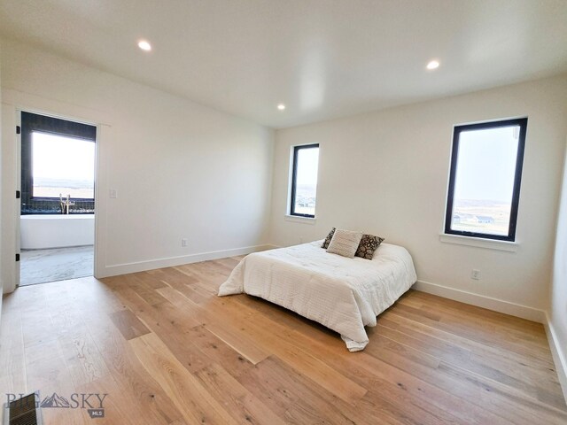 bedroom with light hardwood / wood-style floors