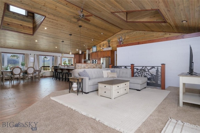 310 Highpark Dr, Anaconda, MT 59711 - living area with wooden ceiling, high vaulted ceiling, and ceiling fan