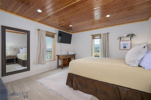 310 Highpark Dr, Anaconda, MT 59711 - carpeted bedroom with wood ceiling, multiple windows, and recessed lighting