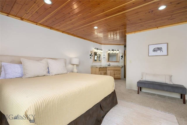 310 Highpark Dr, Anaconda, MT 59711 - bedroom featuring wooden ceiling, light carpet, recessed lighting, wet bar, and ornamental molding