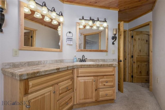310 Highpark Dr, Anaconda, MT 59711 - bathroom with wooden ceiling and vanity