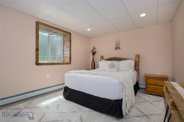 310 Highpark Dr, Anaconda, MT 59711 - carpeted bedroom featuring a baseboard radiator, recessed lighting, and a paneled ceiling