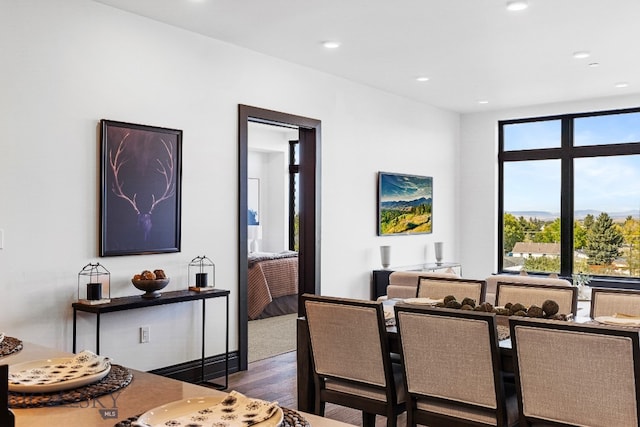 dining area with dark wood-type flooring