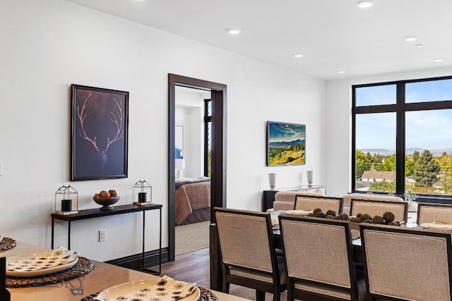 dining room featuring recessed lighting and dark wood-style floors