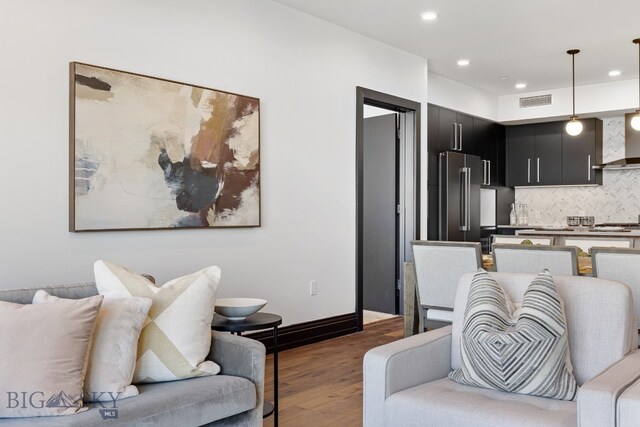 living room with dark wood-type flooring