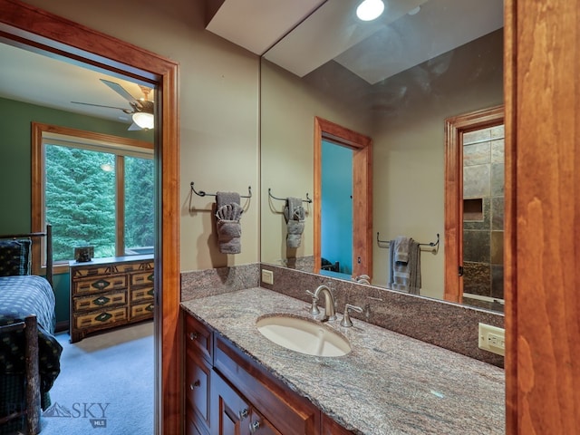 bathroom featuring vanity and ceiling fan