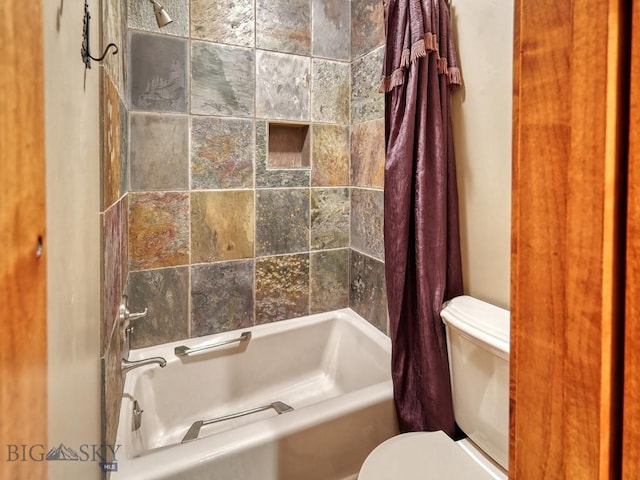 3686 Pinewood Dr, Big Sky, MT 59716 - bathroom with toilet and shower / bath combination with curtain