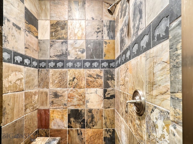 interior details with a tile shower