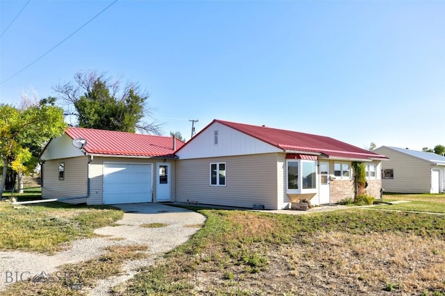 1112 Pritchard NW, Harlowton, MT 59036 - single story home with dirt driveway, a garage, and metal roof