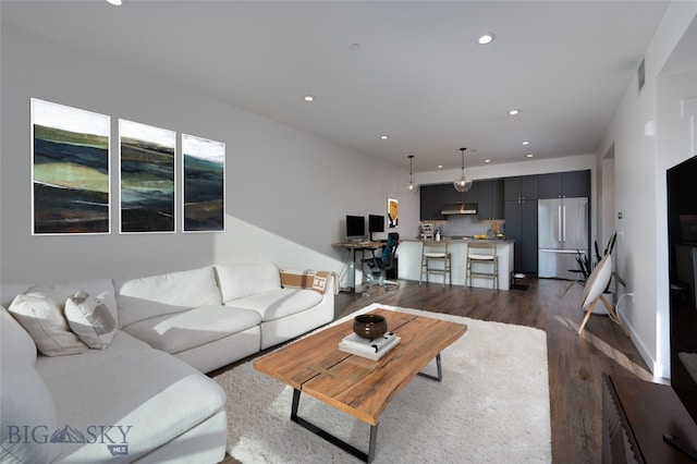 living room featuring dark hardwood / wood-style flooring