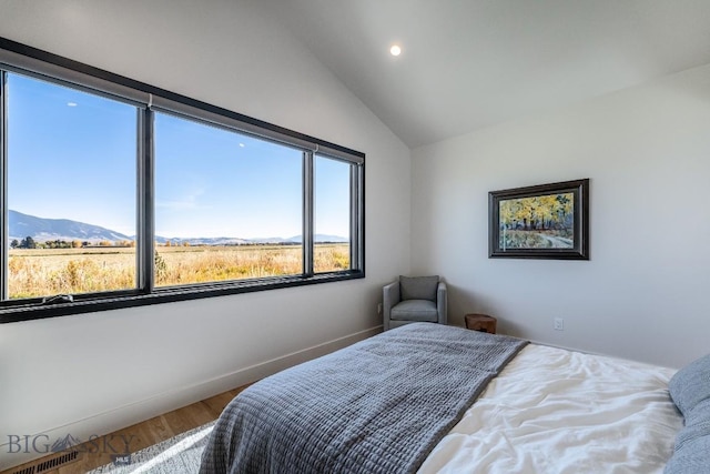 500 Stubbs Ln, Bozeman, MT 59718 - bedroom with wood finished floors, vaulted ceiling, recessed lighting, and a mountain view