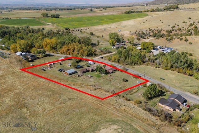 aerial view featuring a rural view