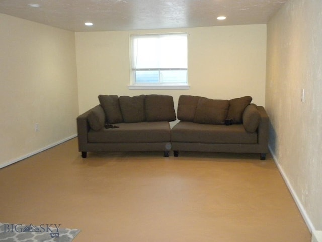 living room featuring light carpet