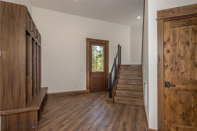 2250 Outlook Trl, Big Sky, MT 59716 - entrance foyer featuring dark wood-style flooring, stairs, and recessed lighting