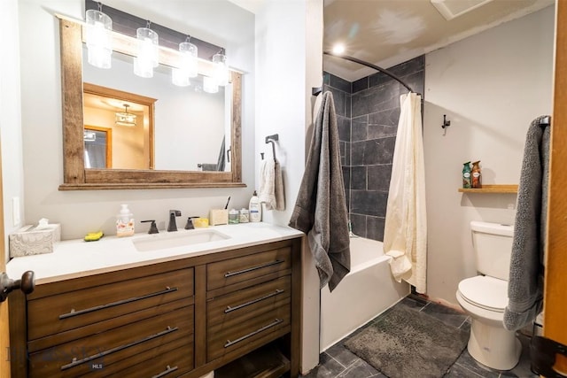 full bathroom featuring vanity, toilet, and shower / bath combo with shower curtain