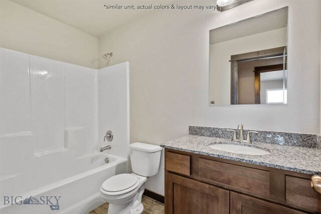 full bathroom featuring vanity, shower / tub combination, and toilet