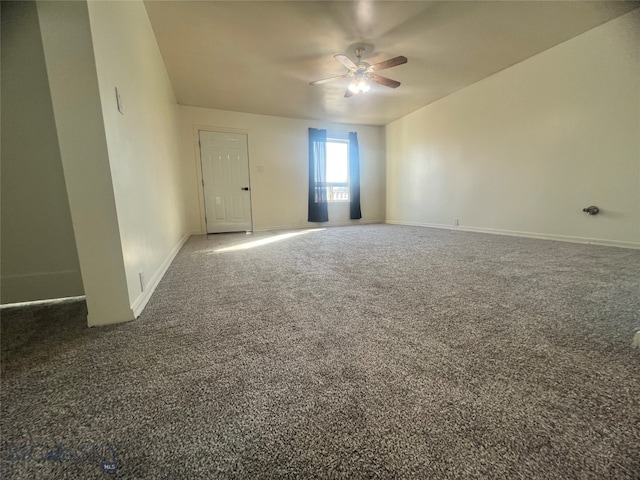 unfurnished room with carpet floors and ceiling fan