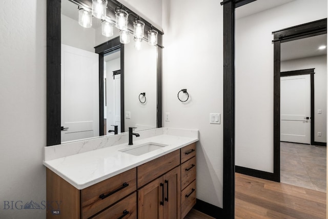 bathroom with wood-type flooring and vanity